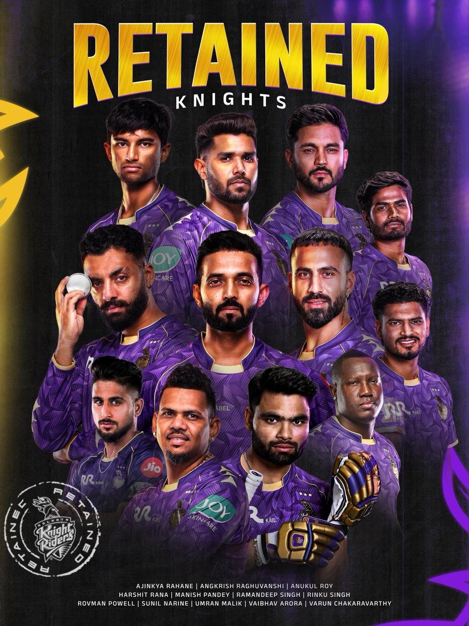 Kolkata Knight Riders Announce Retained Players Ahead of TATA IPL 2026 Auction